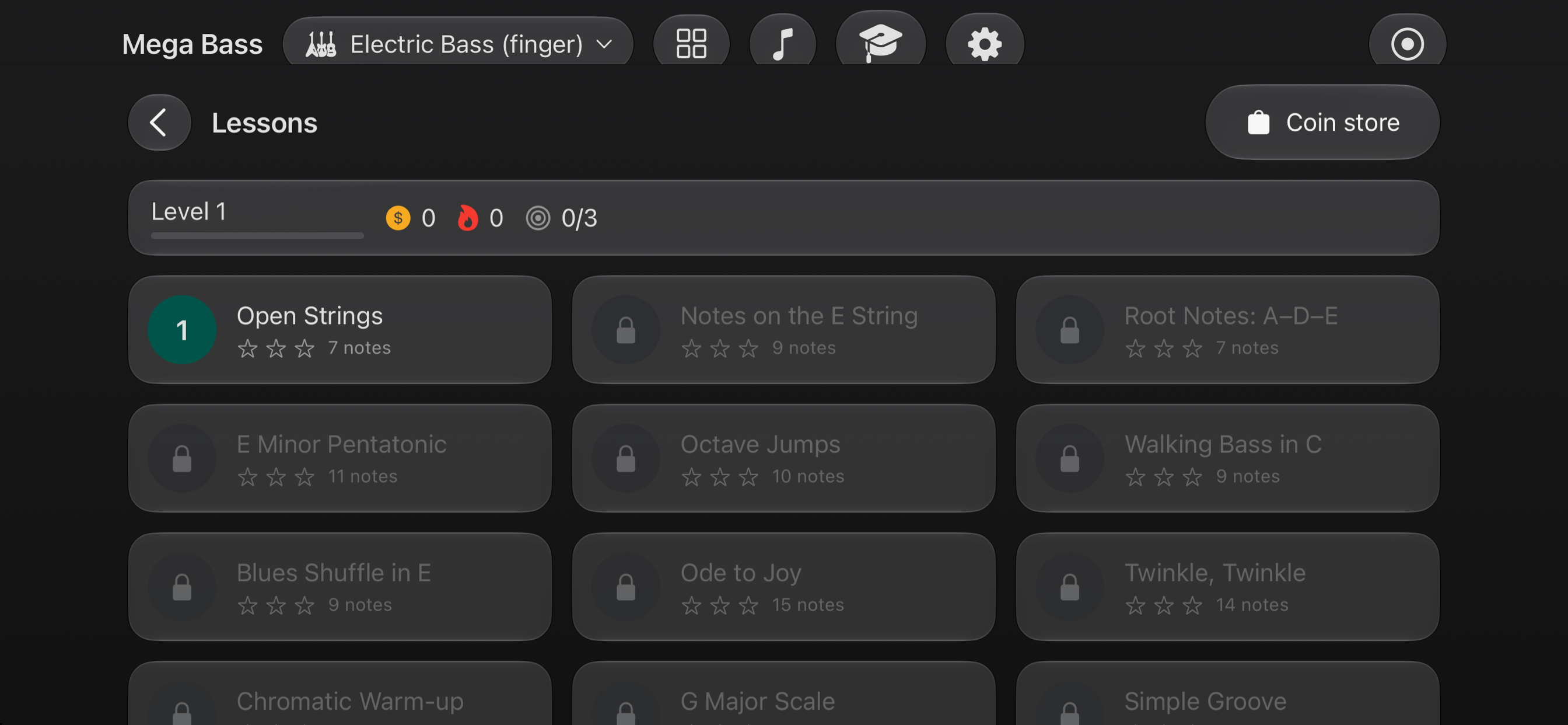 Mega Bass lesson map