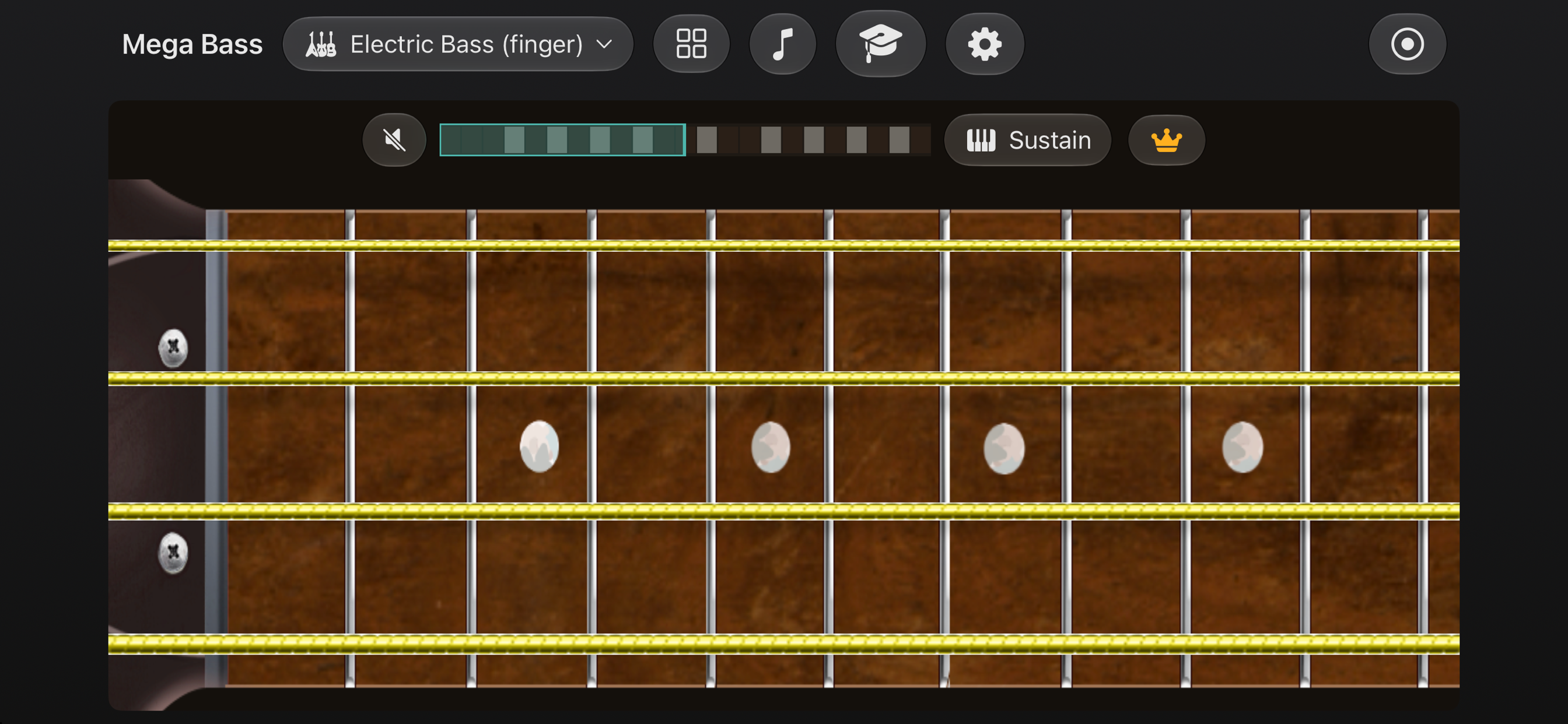 Mega Bass virtual instrument running on an iPhone