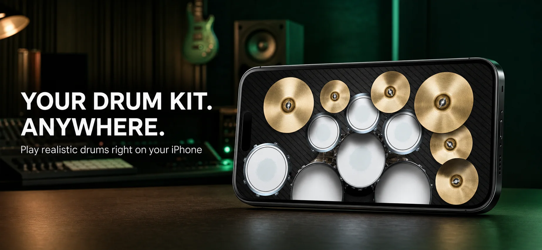 Aplicativo Mega Drum exibindo um kit de bateria virtual